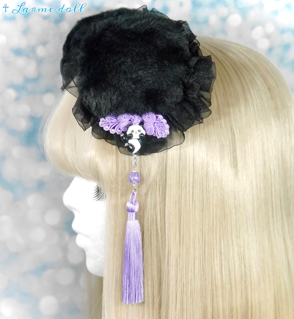 【受注生産】《☥》パンダチャイナお団子カバー(ファー生地タイプ)(レース黒)本体カバーカラー▷黒