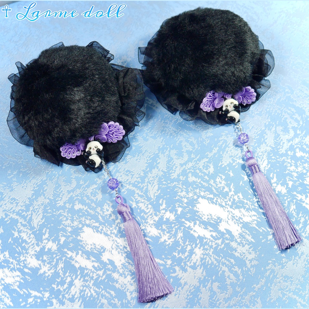 【受注生産】《☥》パンダチャイナお団子カバー(ファー生地タイプ)(レース黒)本体カバーカラー▷黒