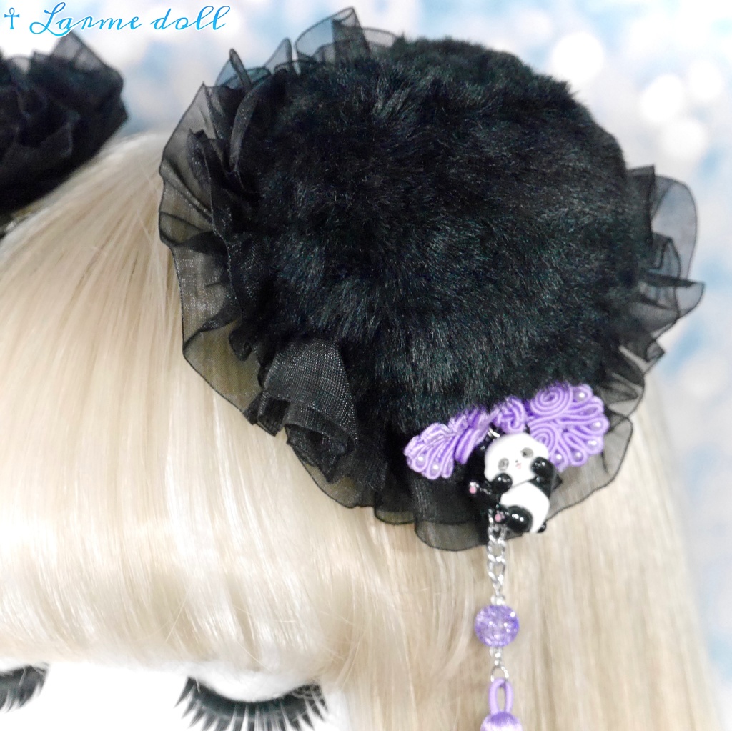 【受注生産】《☥》パンダチャイナお団子カバー(ファー生地タイプ)(レース黒)本体カバーカラー▷黒