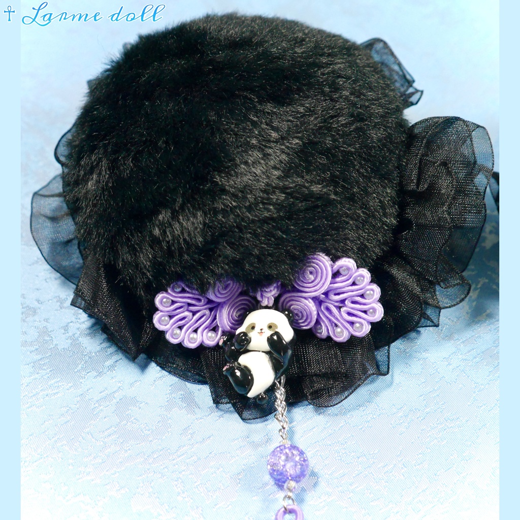 【受注生産】《☥》パンダチャイナお団子カバー(ファー生地タイプ)(レース黒)本体カバーカラー▷黒