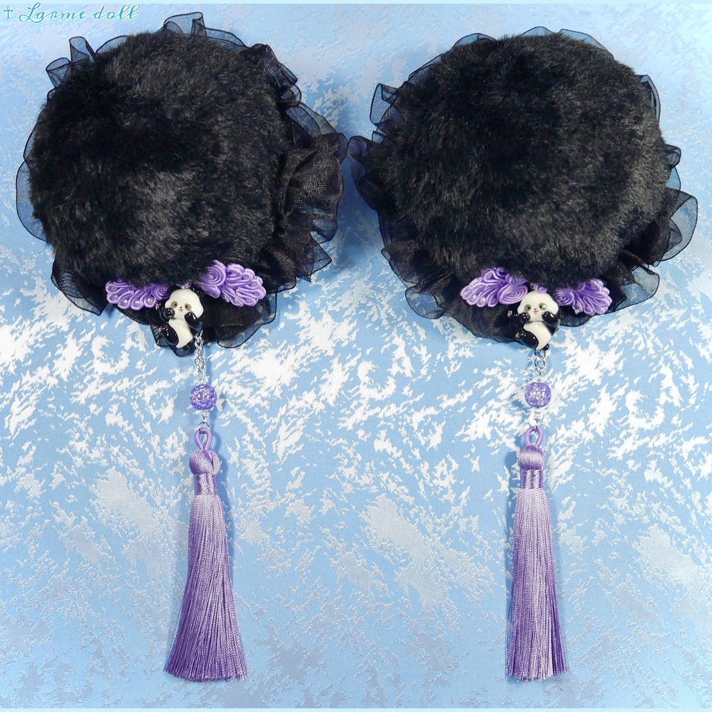 【受注生産】《☥》パンダチャイナお団子カバー(ファー生地タイプ)(レース黒)本体カバーカラー▷黒