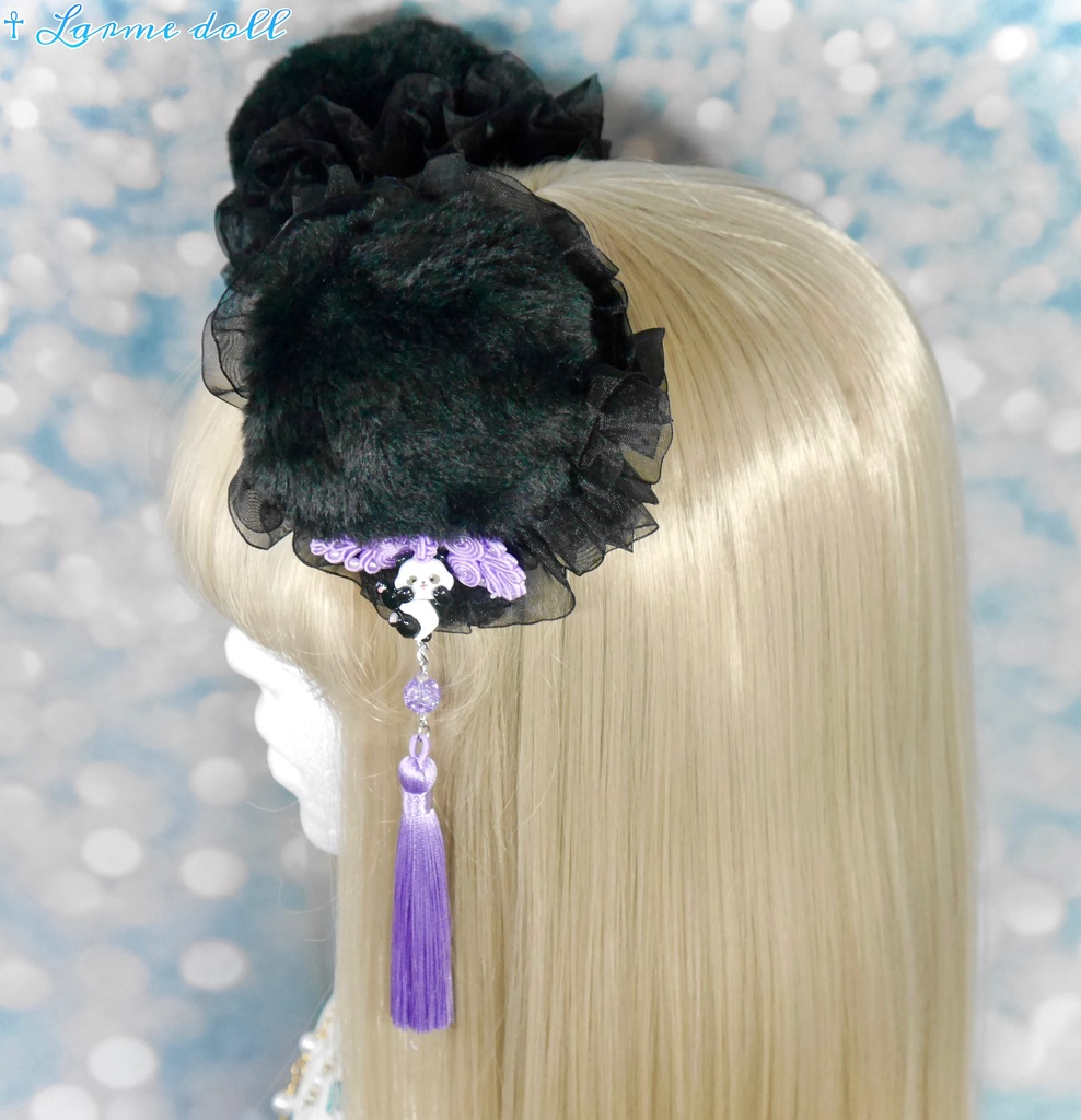 【受注生産】《☥》パンダチャイナお団子カバー(ファー生地タイプ)(レース黒)本体カバーカラー▷黒