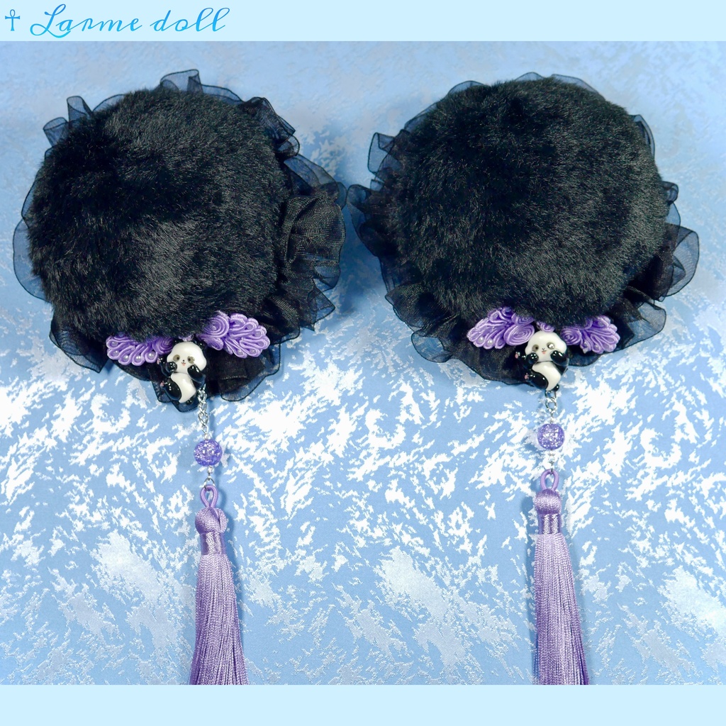 【受注生産】《☥》パンダチャイナお団子カバー(ファー生地タイプ)(レース黒)本体カバーカラー▷黒