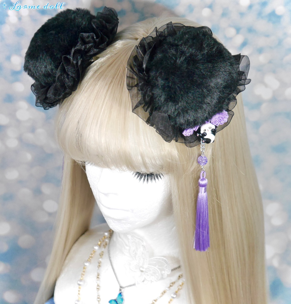 【受注生産】《☥》パンダチャイナお団子カバー(ファー生地タイプ)(レース黒)本体カバーカラー▷黒