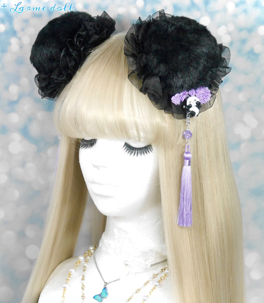 【受注生産】《☥》パンダチャイナお団子カバー(ファー生地タイプ)(レース黒)本体カバーカラー▷黒