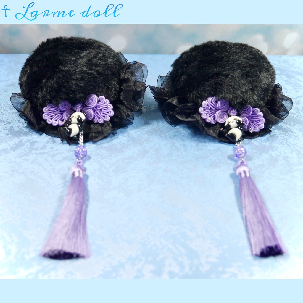 【受注生産】《☥》パンダチャイナお団子カバー(ファー生地タイプ)(レース黒)本体カバーカラー▷黒