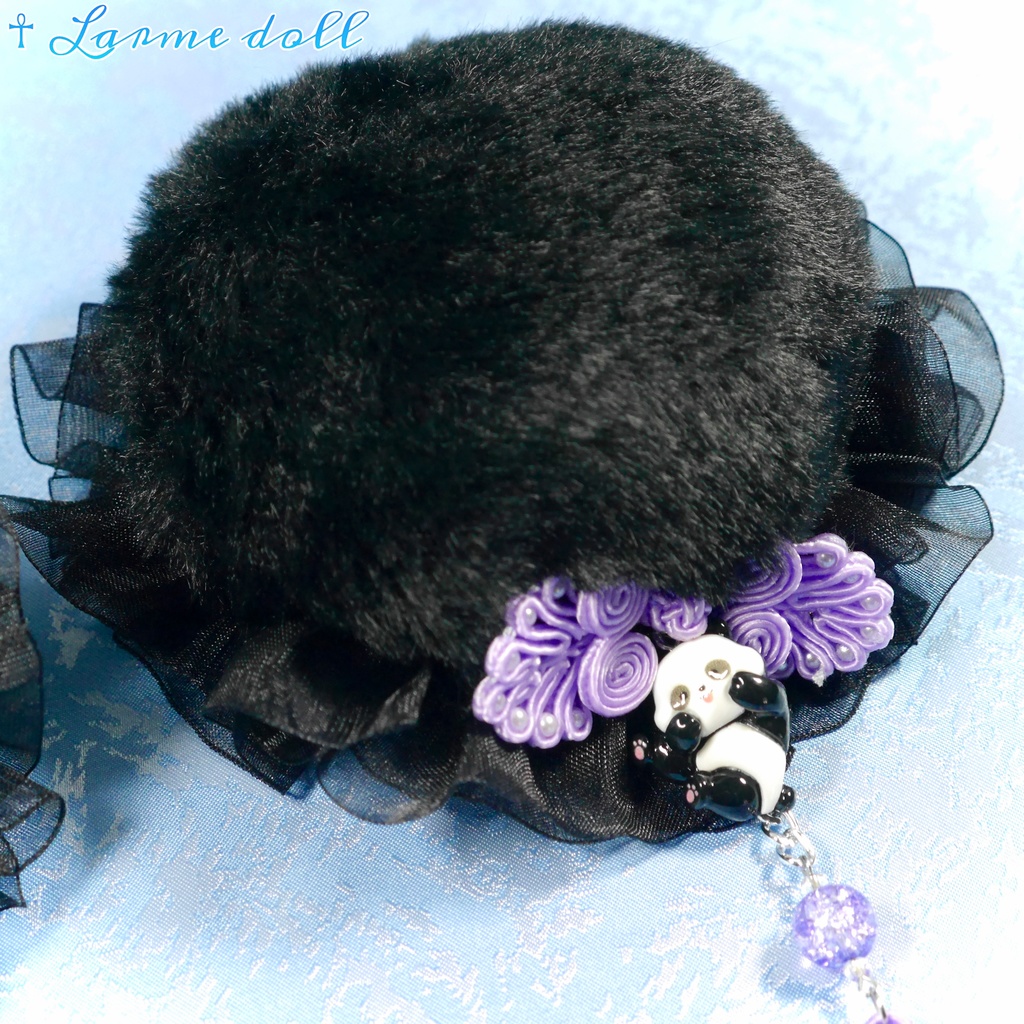 【受注生産】《☥》パンダチャイナお団子カバー(ファー生地タイプ)(レース黒)本体カバーカラー▷黒