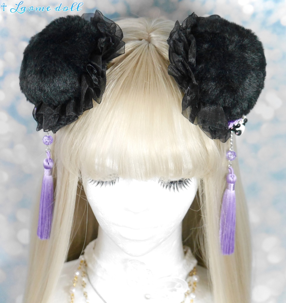 【受注生産】《☥》パンダチャイナお団子カバー(ファー生地タイプ)(レース黒)本体カバーカラー▷黒