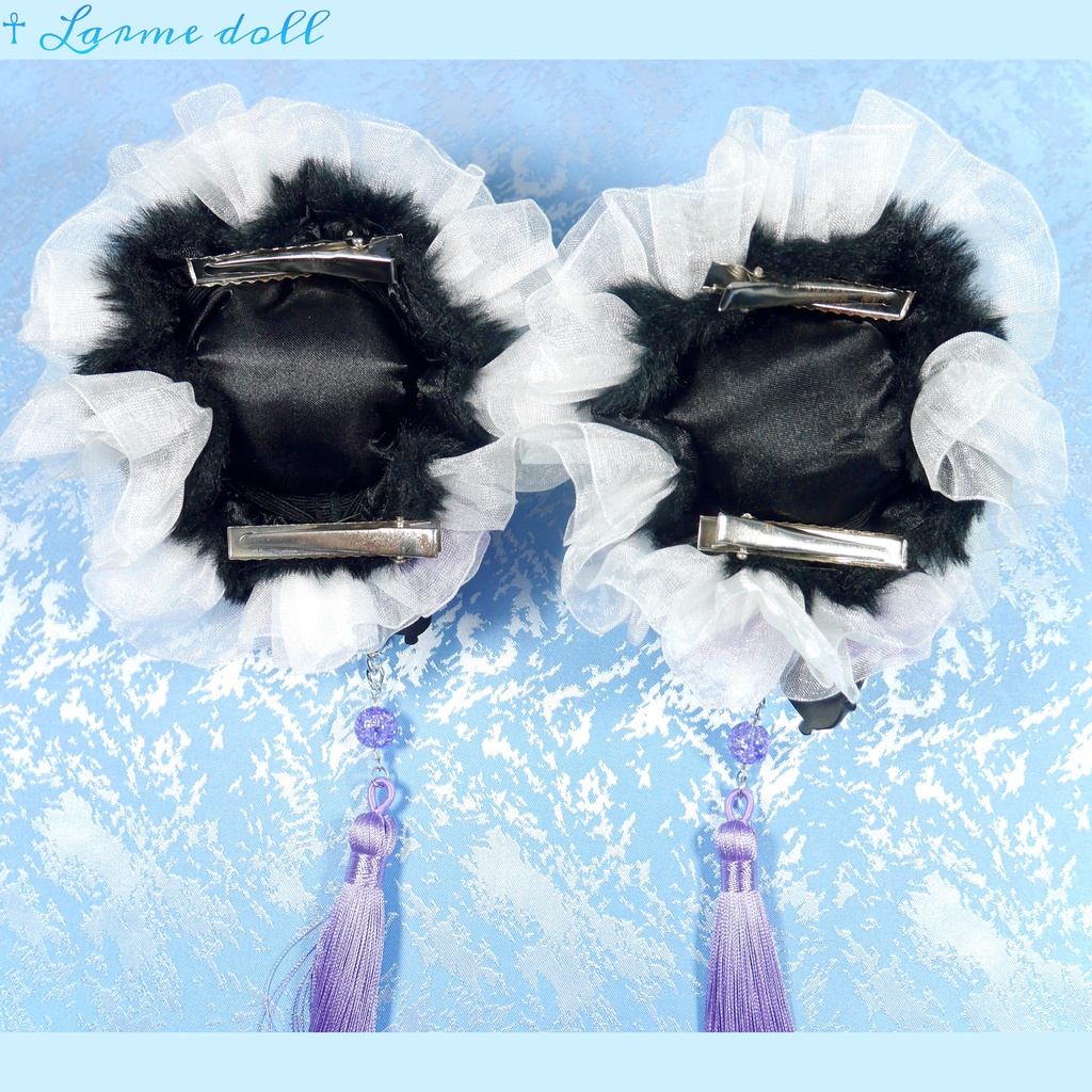 【受注生産】《☥》パンダチャイナお団子カバー(ファー生地タイプ)(レース白)本体カバーカラー▷黒