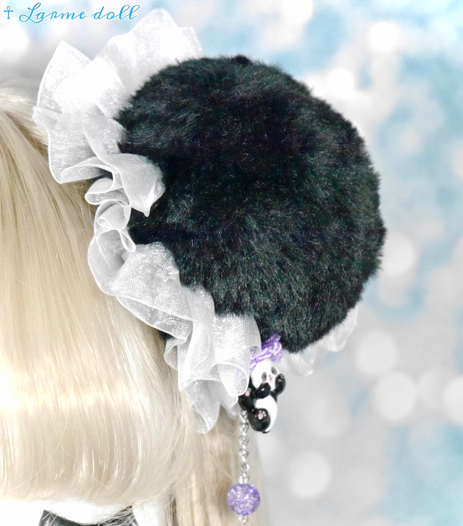 【受注生産】《☥》パンダチャイナお団子カバー(ファー生地タイプ)(レース白)本体カバーカラー▷黒