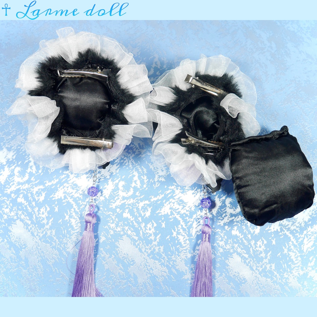 【受注生産】《☥》パンダチャイナお団子カバー(ファー生地タイプ)(レース白)本体カバーカラー▷黒