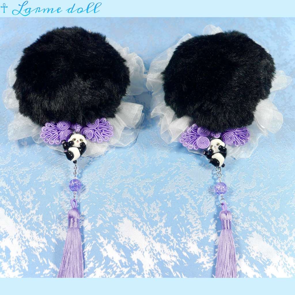 【受注生産】《☥》パンダチャイナお団子カバー(ファー生地タイプ)(レース白)本体カバーカラー▷黒