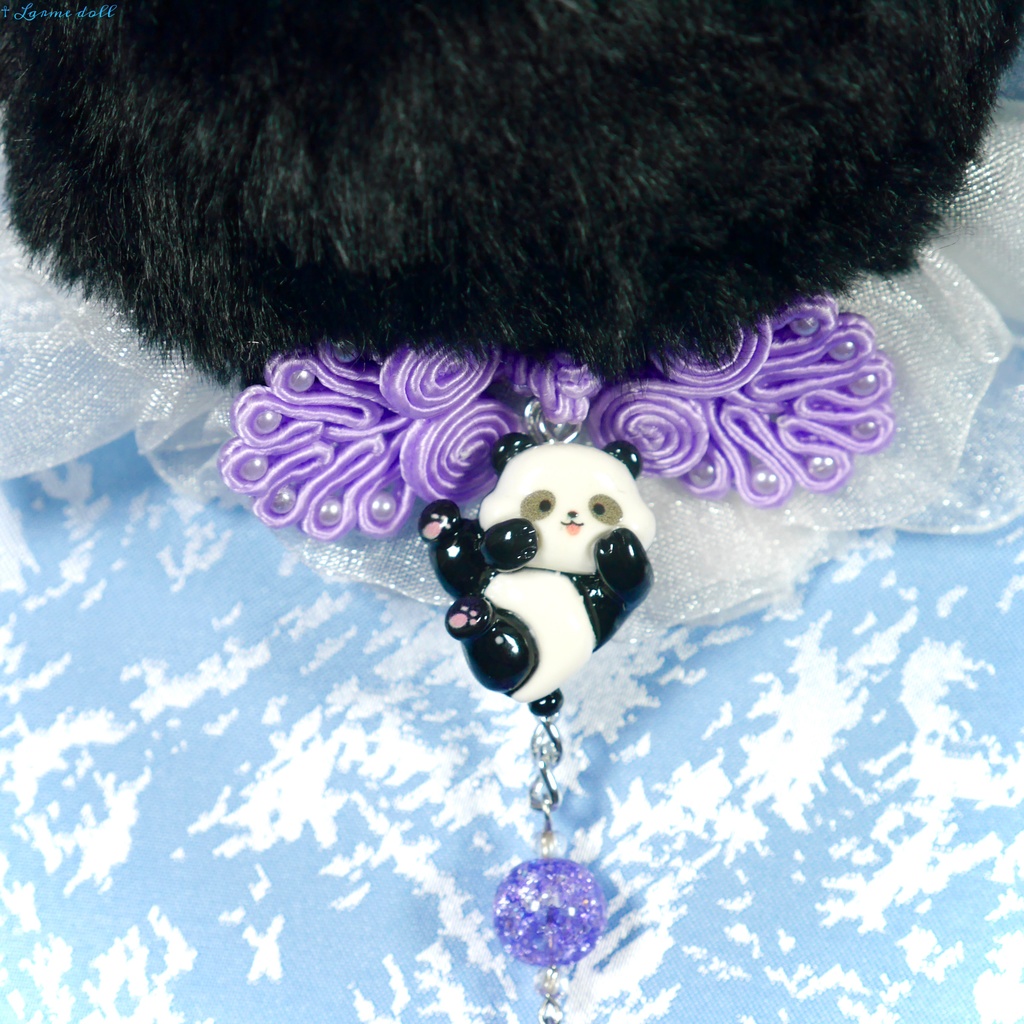 【受注生産】《☥》パンダチャイナお団子カバー(ファー生地タイプ)(レース白)本体カバーカラー▷黒