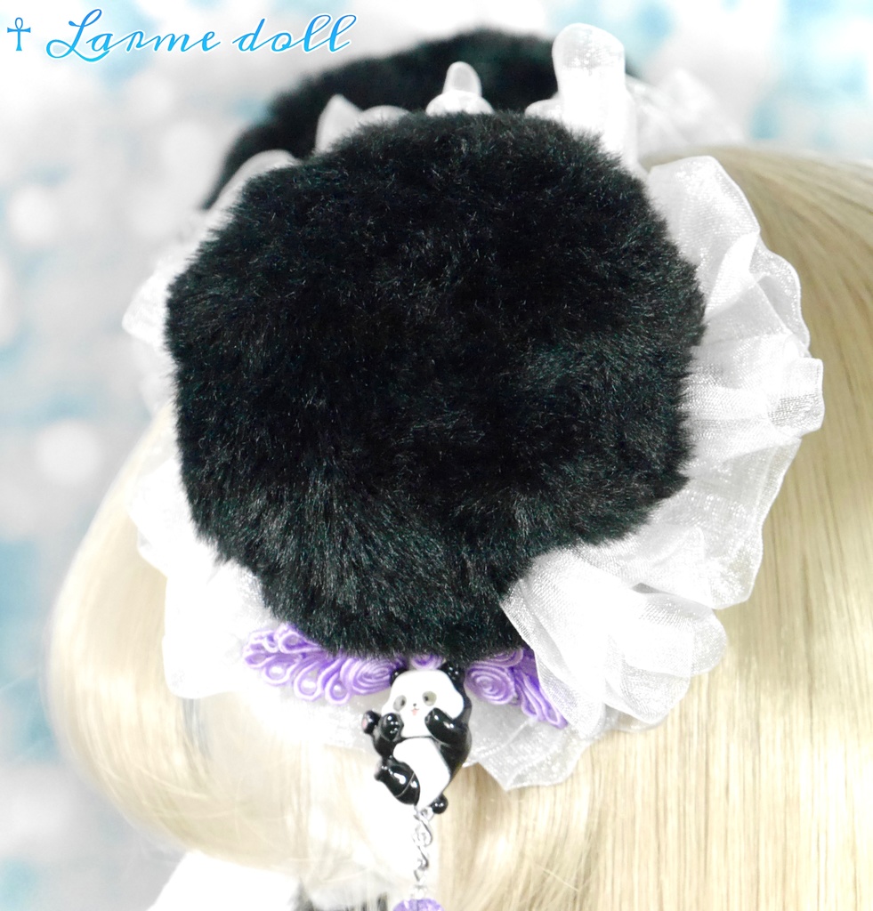 【受注生産】《☥》パンダチャイナお団子カバー(ファー生地タイプ)(レース白)本体カバーカラー▷黒