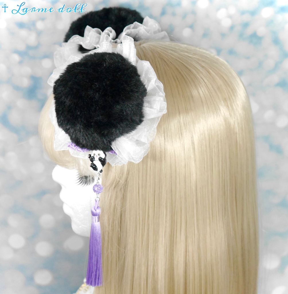 【受注生産】《☥》パンダチャイナお団子カバー(ファー生地タイプ)(レース白)本体カバーカラー▷黒