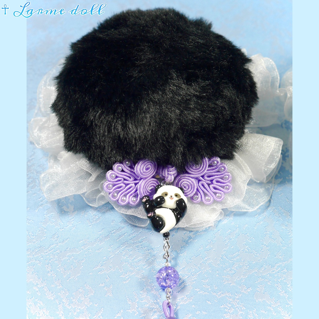 【受注生産】《☥》パンダチャイナお団子カバー(ファー生地タイプ)(レース白)本体カバーカラー▷黒