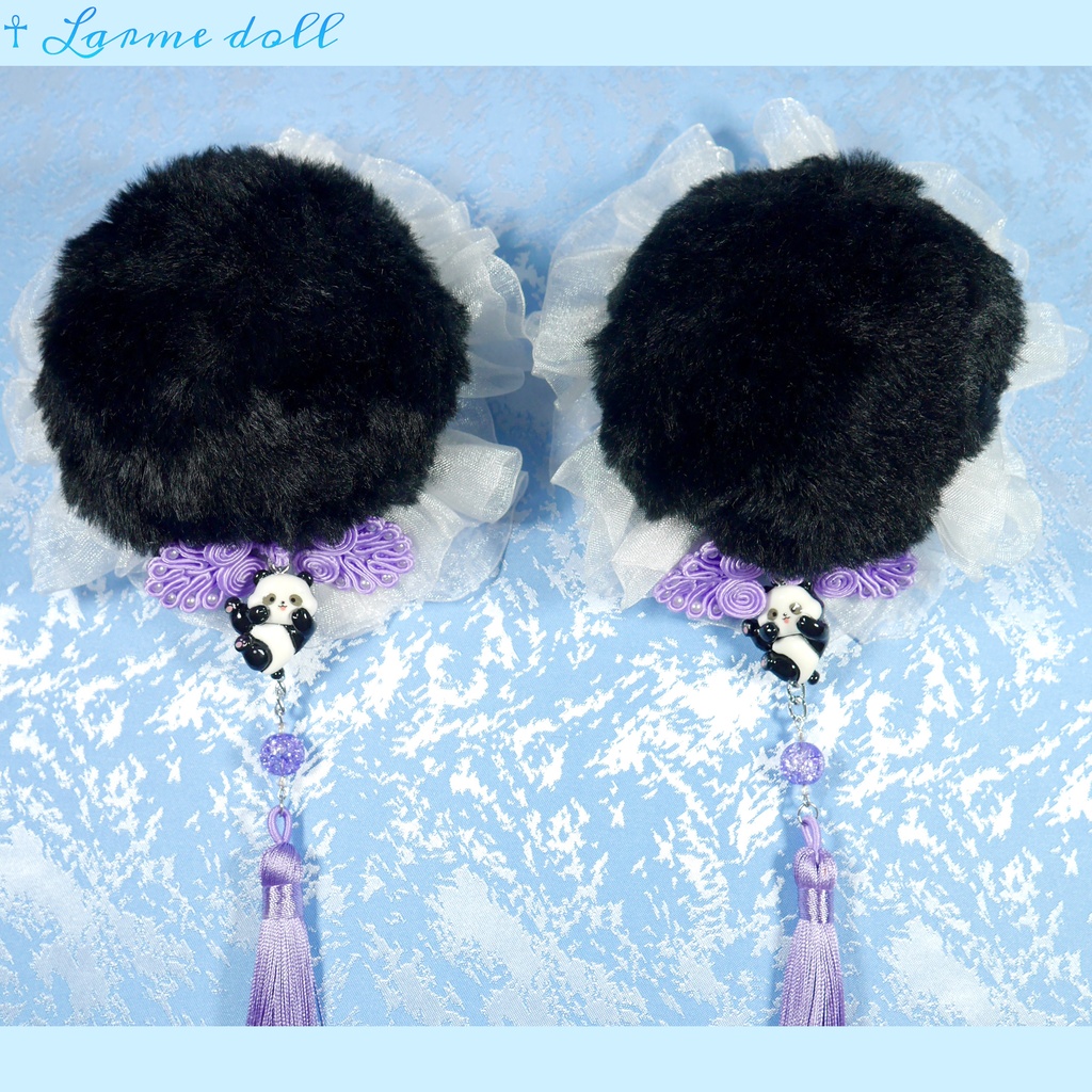 【受注生産】《☥》パンダチャイナお団子カバー(ファー生地タイプ)(レース白)本体カバーカラー▷黒