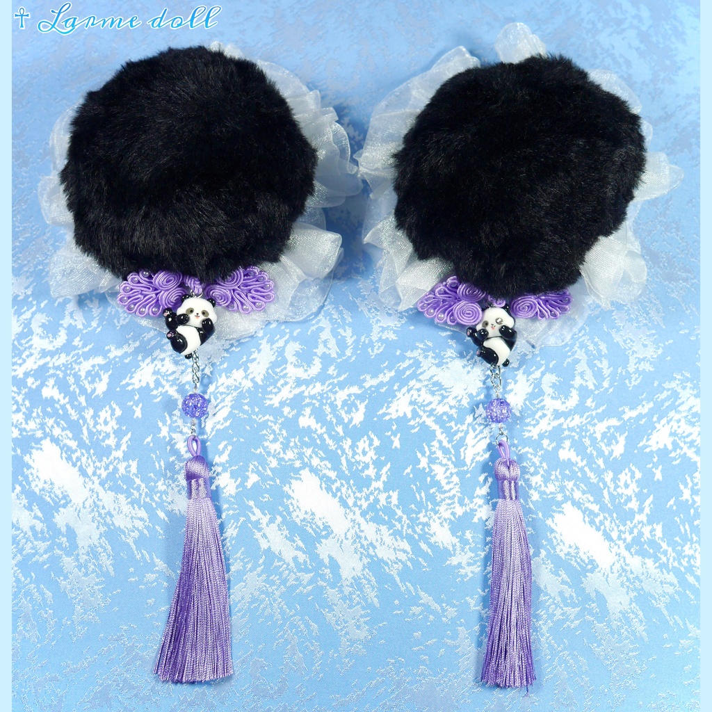 【受注生産】《☥》パンダチャイナお団子カバー(ファー生地タイプ)(レース白)本体カバーカラー▷黒