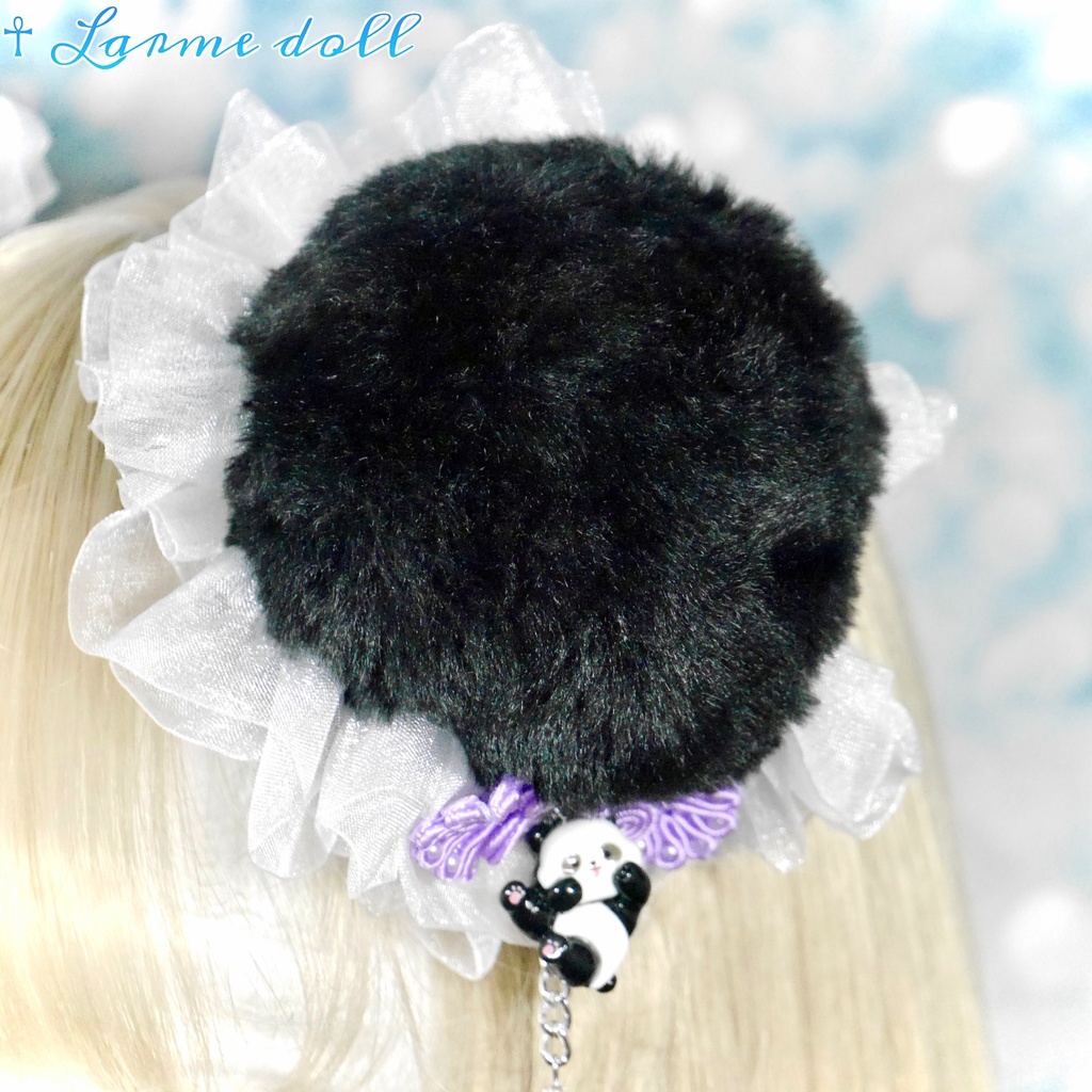 【受注生産】《☥》パンダチャイナお団子カバー(ファー生地タイプ)(レース白)本体カバーカラー▷黒