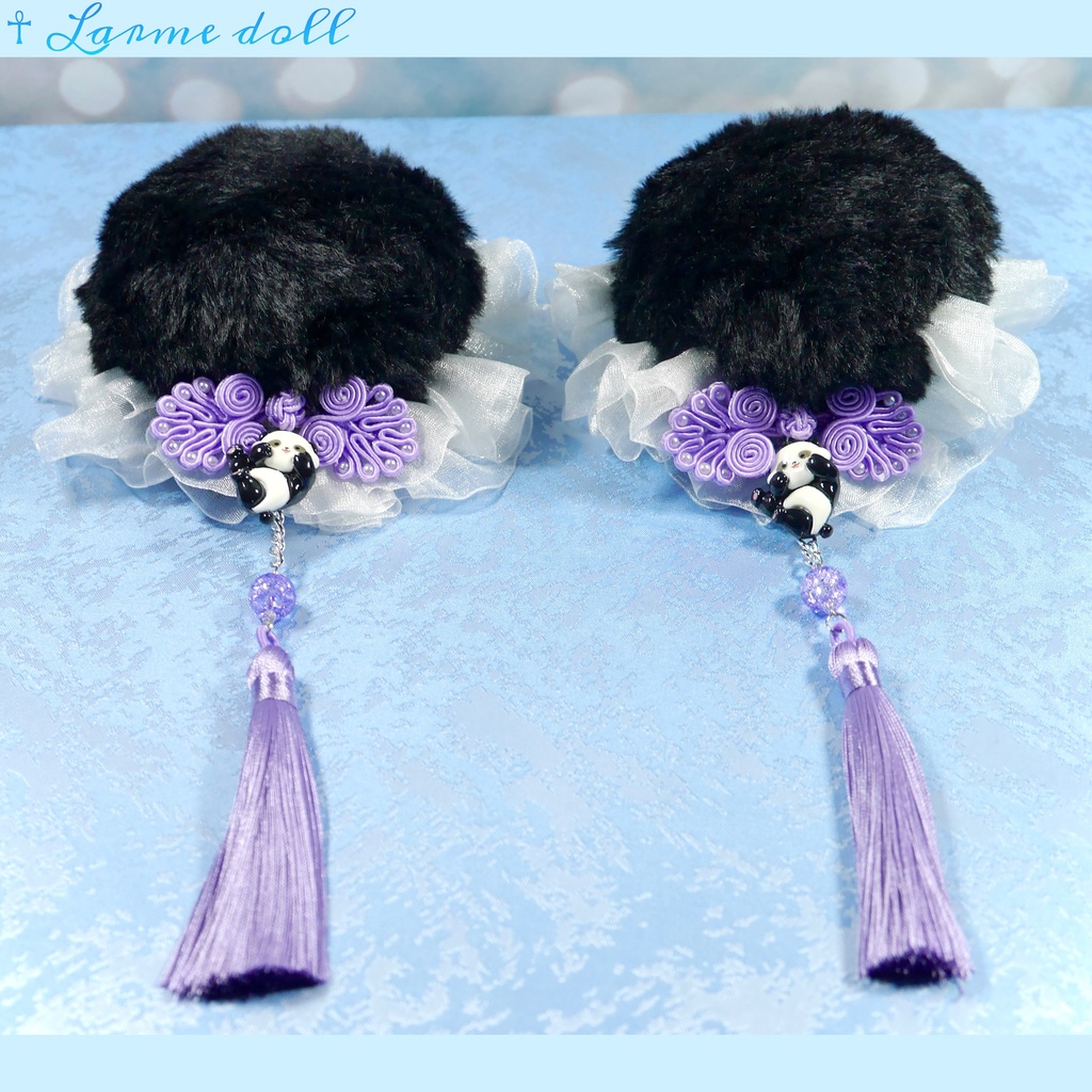 【受注生産】《☥》パンダチャイナお団子カバー(ファー生地タイプ)(レース白)本体カバーカラー▷黒