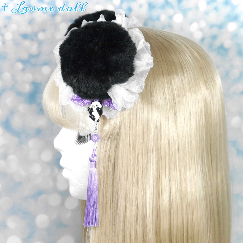 【受注生産】《☥》パンダチャイナお団子カバー(ファー生地タイプ)(レース白)本体カバーカラー▷黒