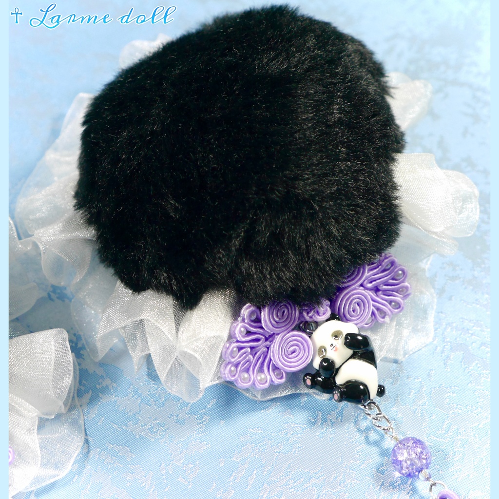 【受注生産】《☥》パンダチャイナお団子カバー(ファー生地タイプ)(レース白)本体カバーカラー▷黒