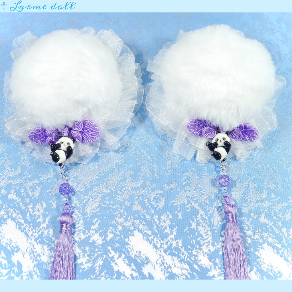 【受注生産】パンダチャイナお団子カバー(ファー生地タイプ)(レース白)本体カバーカラー▷白