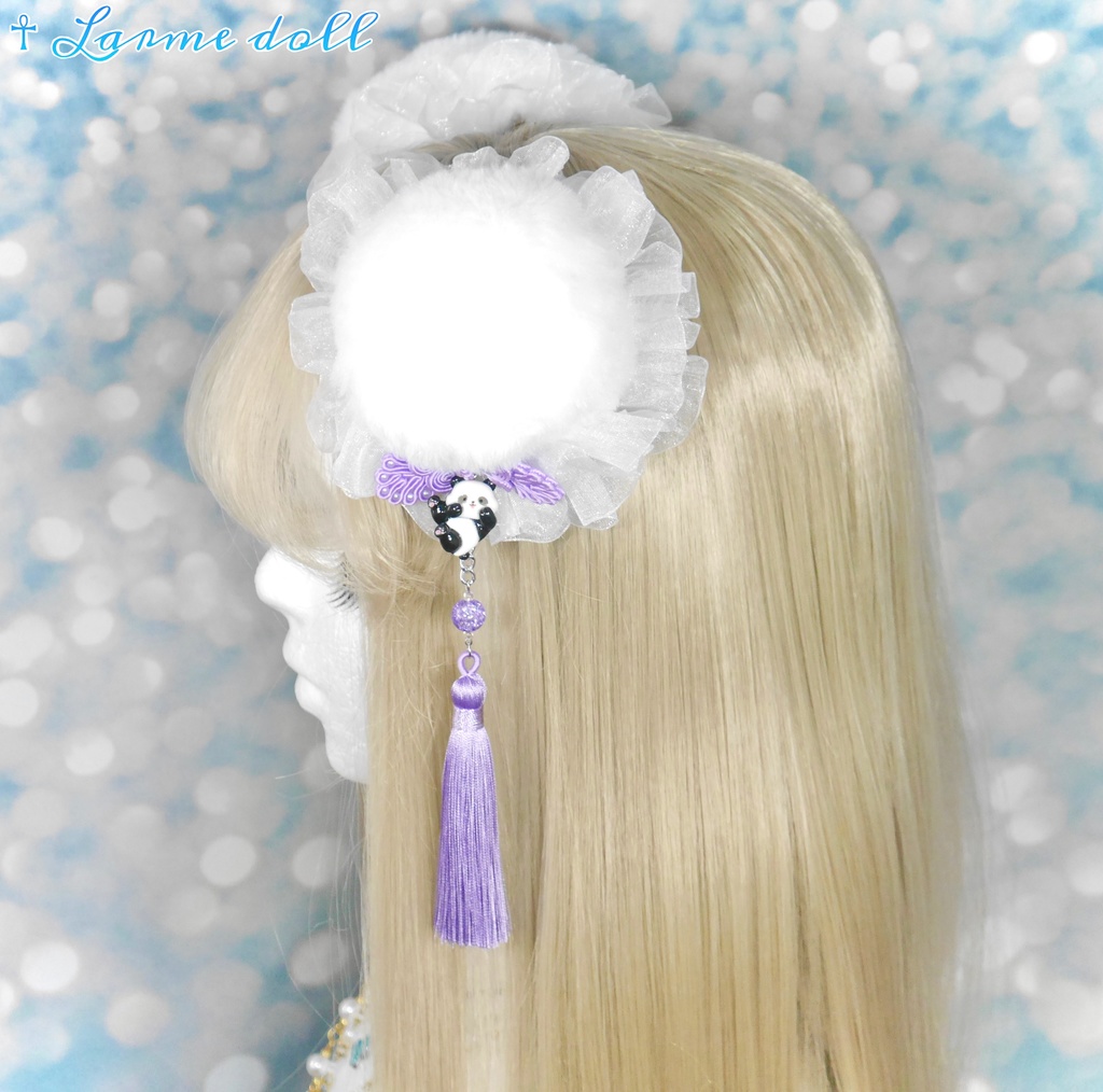 【受注生産】パンダチャイナお団子カバー(ファー生地タイプ)(レース白)本体カバーカラー▷白