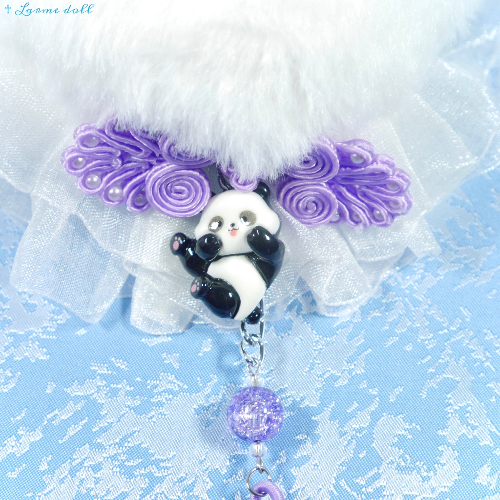 【受注生産】パンダチャイナお団子カバー(ファー生地タイプ)(レース白)本体カバーカラー▷白