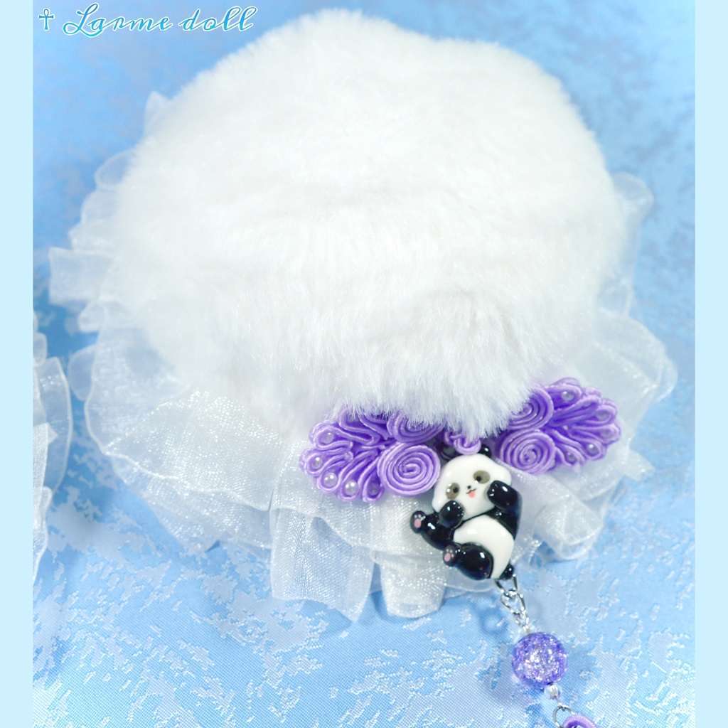 【受注生産】パンダチャイナお団子カバー(ファー生地タイプ)(レース白)本体カバーカラー▷白