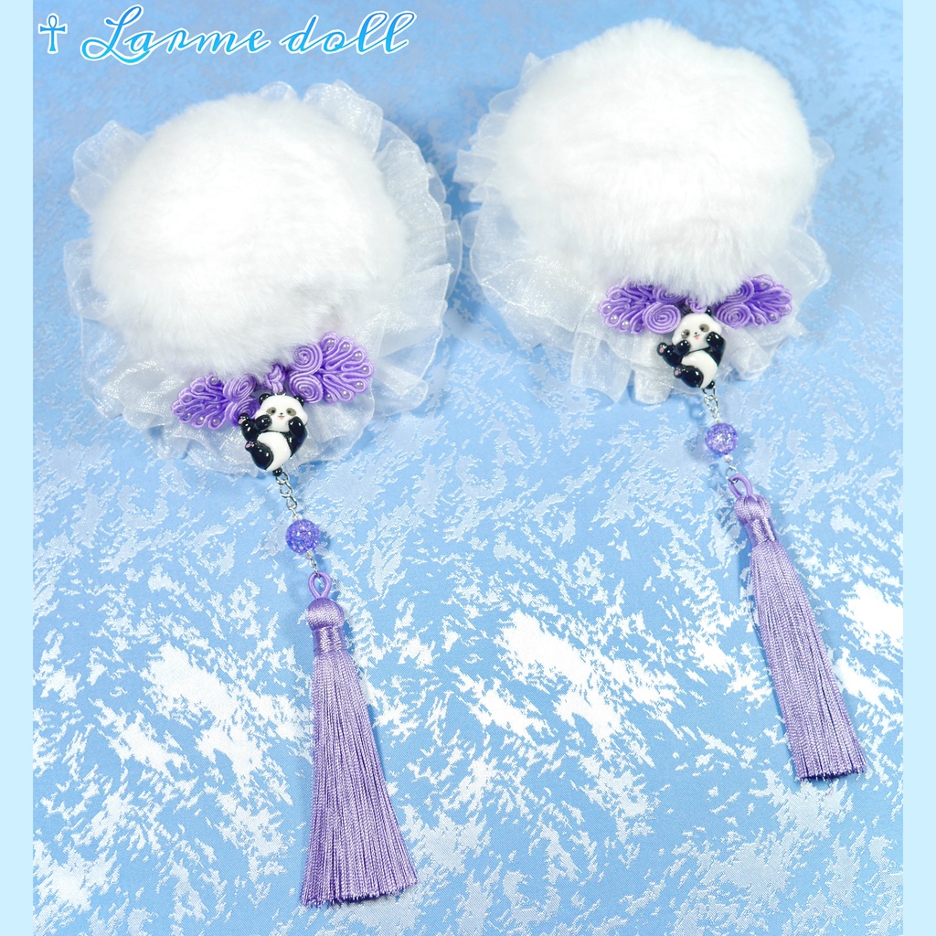 【受注生産】パンダチャイナお団子カバー(ファー生地タイプ)(レース白)本体カバーカラー▷白
