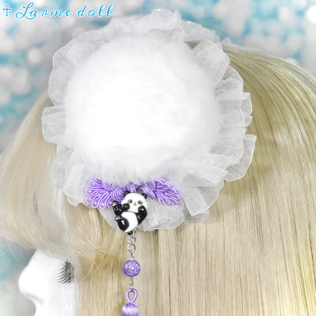 【受注生産】パンダチャイナお団子カバー(ファー生地タイプ)(レース白)本体カバーカラー▷白