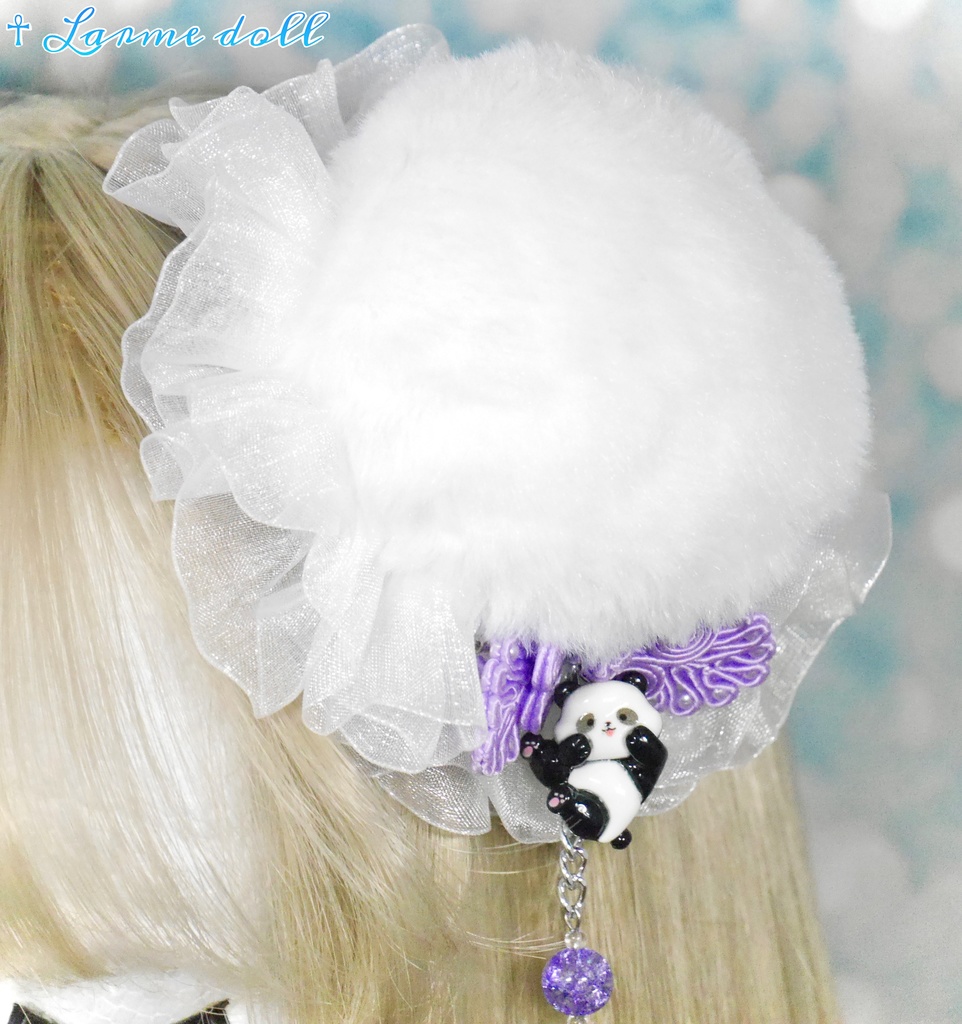 【受注生産】パンダチャイナお団子カバー(ファー生地タイプ)(レース白)本体カバーカラー▷白