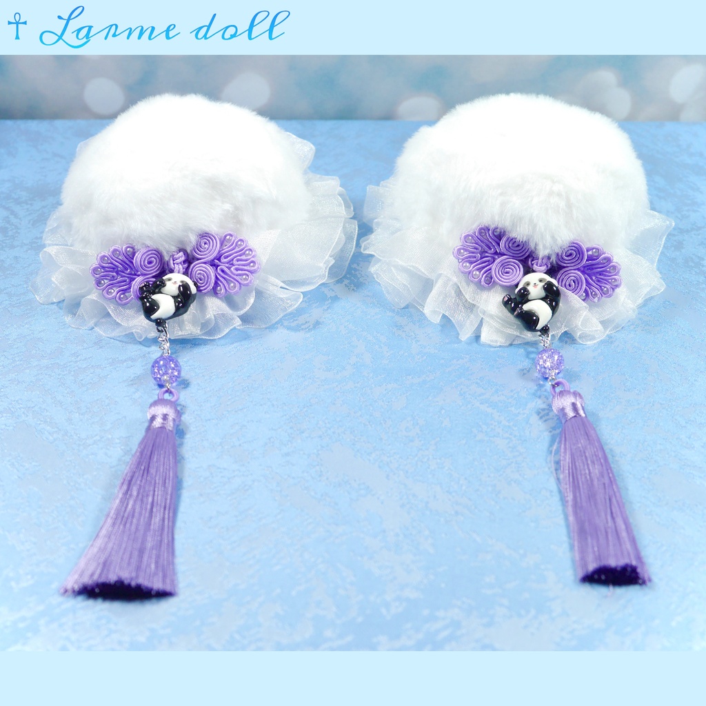 【受注生産】パンダチャイナお団子カバー(ファー生地タイプ)(レース白)本体カバーカラー▷白