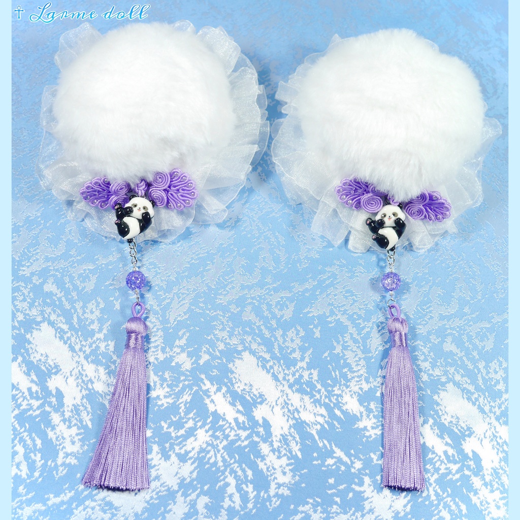 【受注生産】パンダチャイナお団子カバー(ファー生地タイプ)(レース白)本体カバーカラー▷白