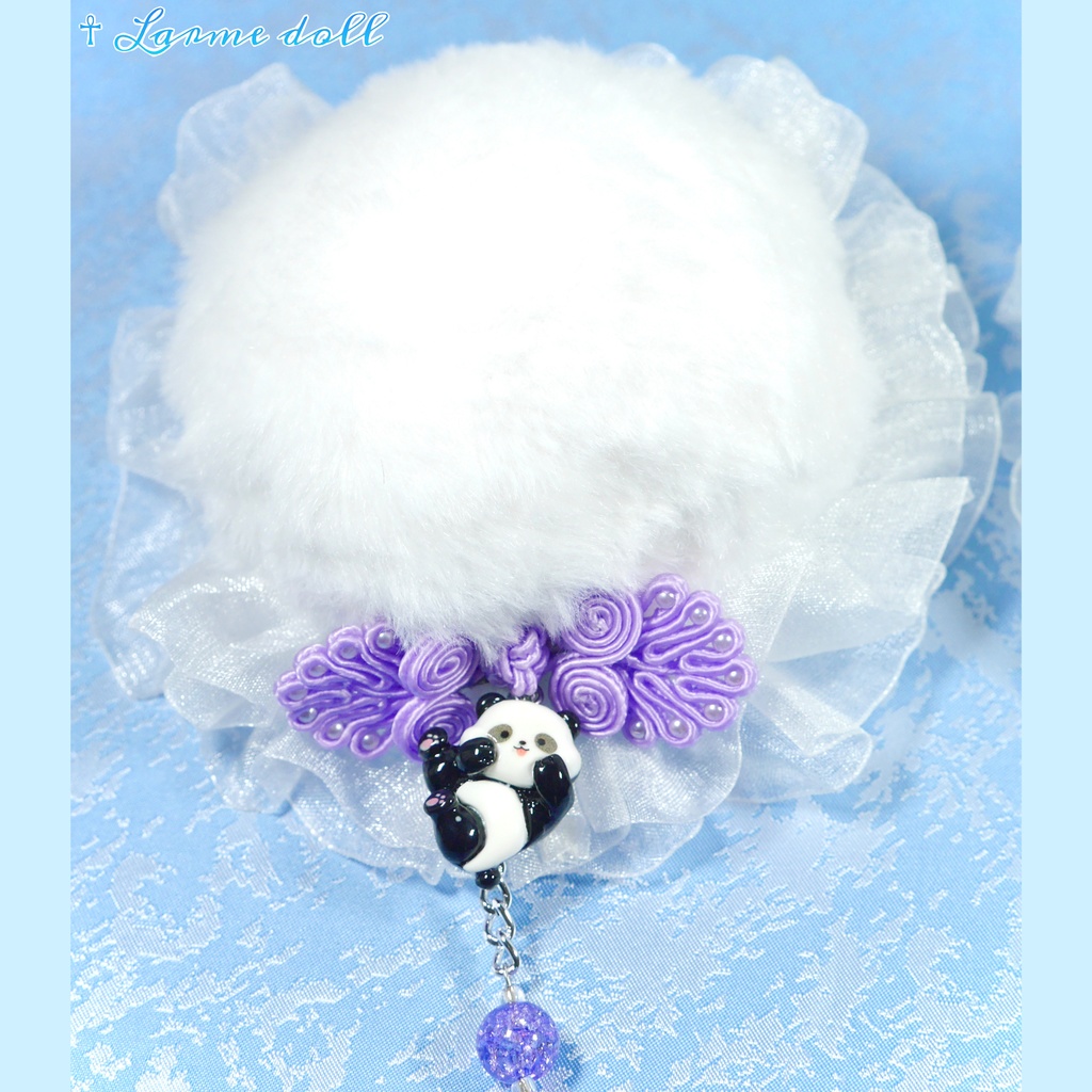 【受注生産】パンダチャイナお団子カバー(ファー生地タイプ)(レース白)本体カバーカラー▷白