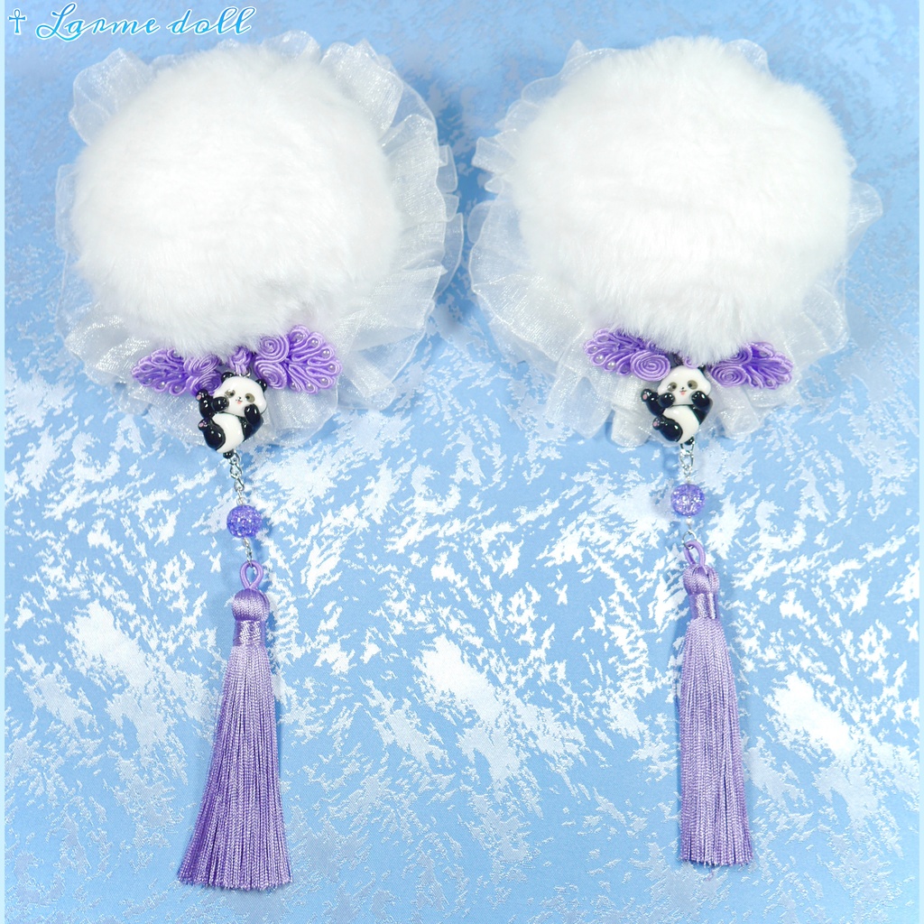 【受注生産】パンダチャイナお団子カバー(ファー生地タイプ)(レース白)本体カバーカラー▷白