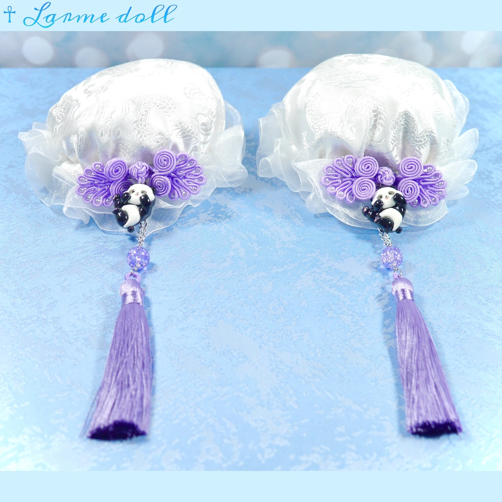 【受注生産】《☥》パンダチャイナお団子カバー(チャイナ生地タイプ)(レース白)本体カバーカラー▷白