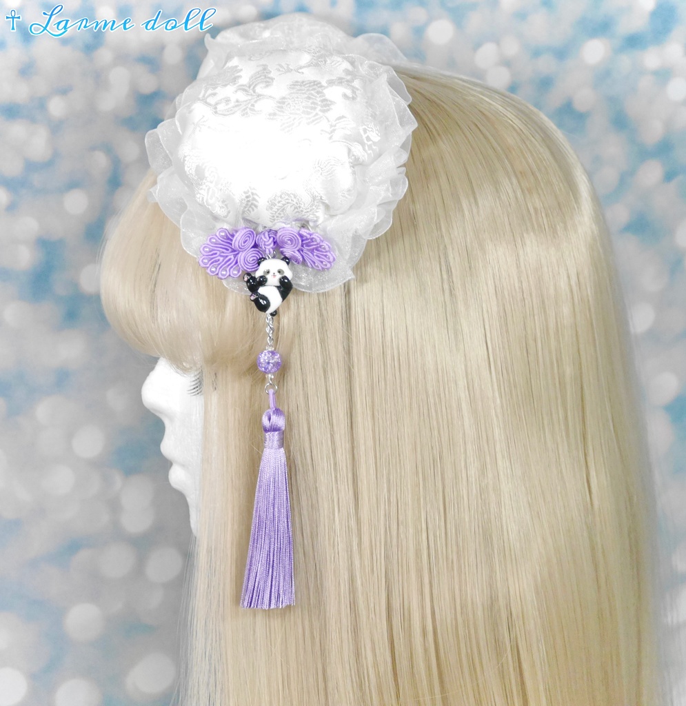 【受注生産】《☥》パンダチャイナお団子カバー(チャイナ生地タイプ)(レース白)本体カバーカラー▷白