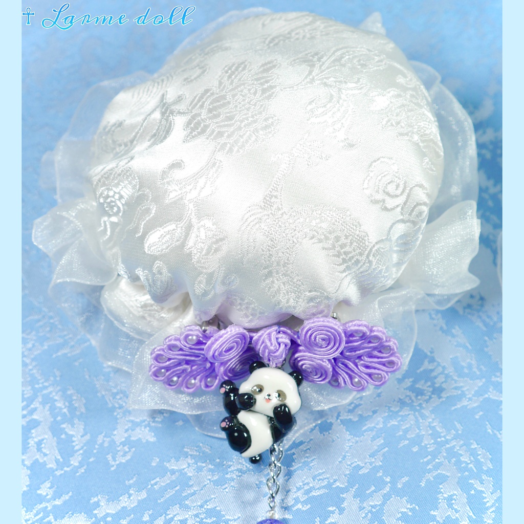 【受注生産】《☥》パンダチャイナお団子カバー(チャイナ生地タイプ)(レース白)本体カバーカラー▷白
