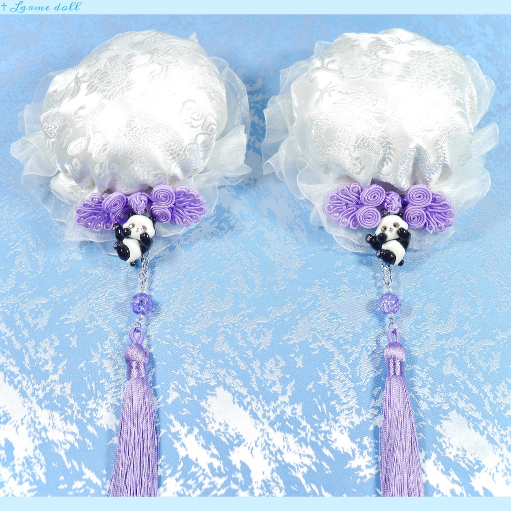 【受注生産】《☥》パンダチャイナお団子カバー(チャイナ生地タイプ)(レース白)本体カバーカラー▷白