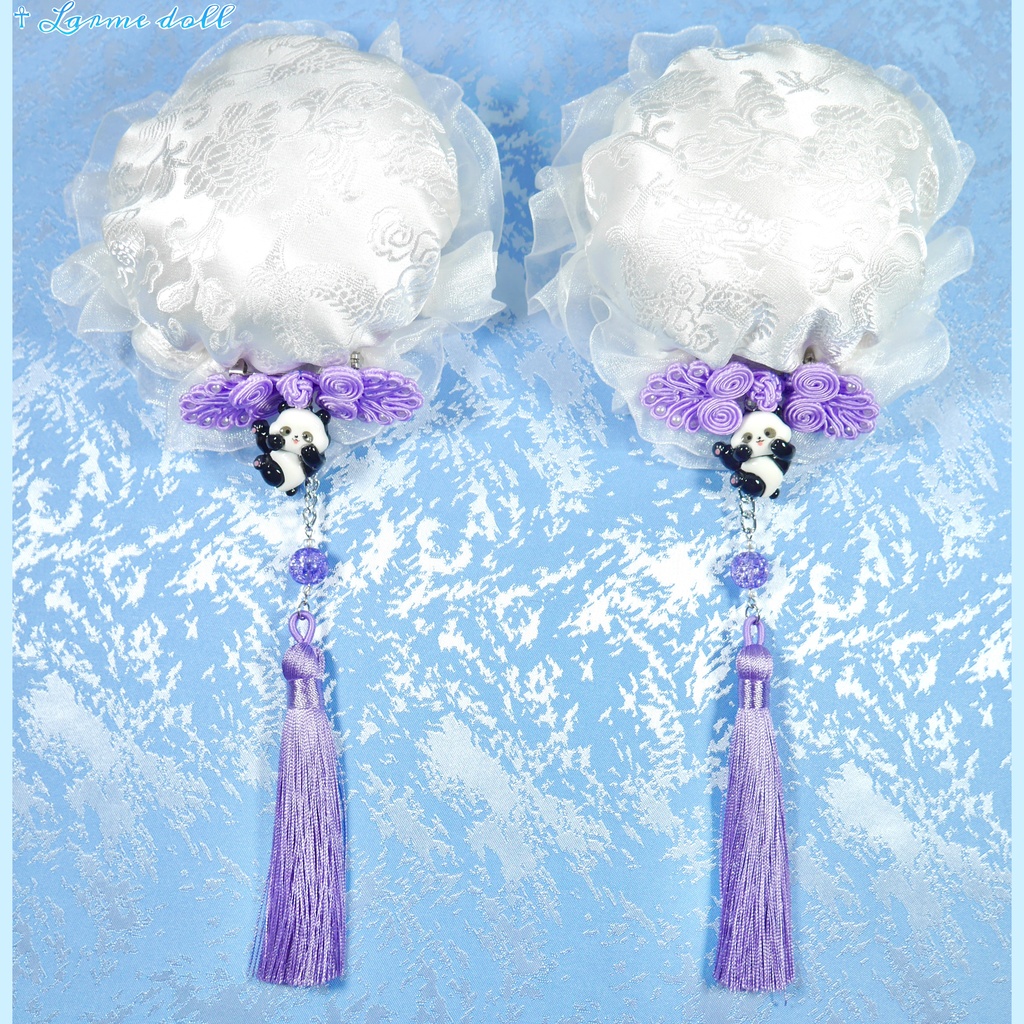 【受注生産】《☥》パンダチャイナお団子カバー(チャイナ生地タイプ)(レース白)本体カバーカラー▷白