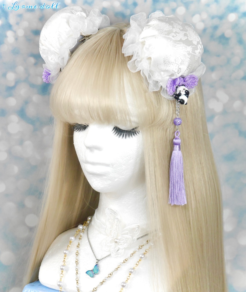 【受注生産】《☥》パンダチャイナお団子カバー(チャイナ生地タイプ)(レース白)本体カバーカラー▷白