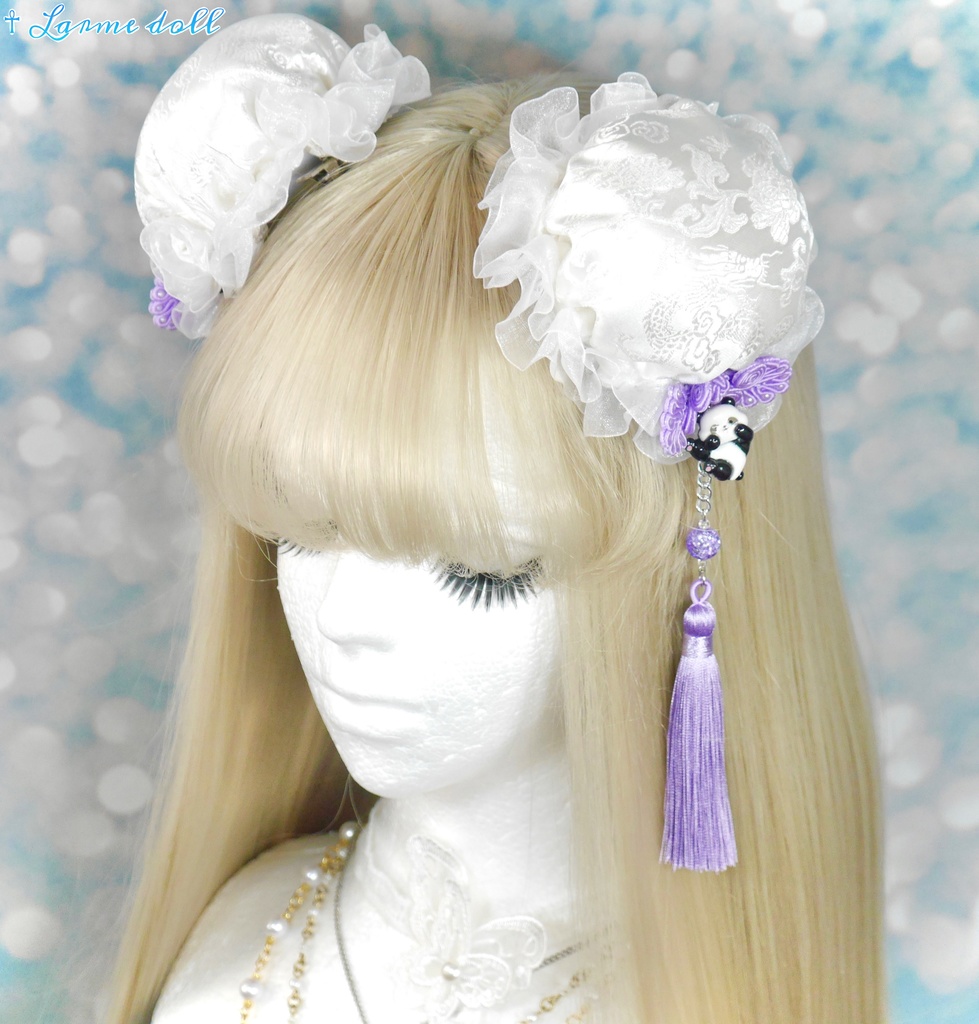 【受注生産】《☥》パンダチャイナお団子カバー(チャイナ生地タイプ)(レース白)本体カバーカラー▷白