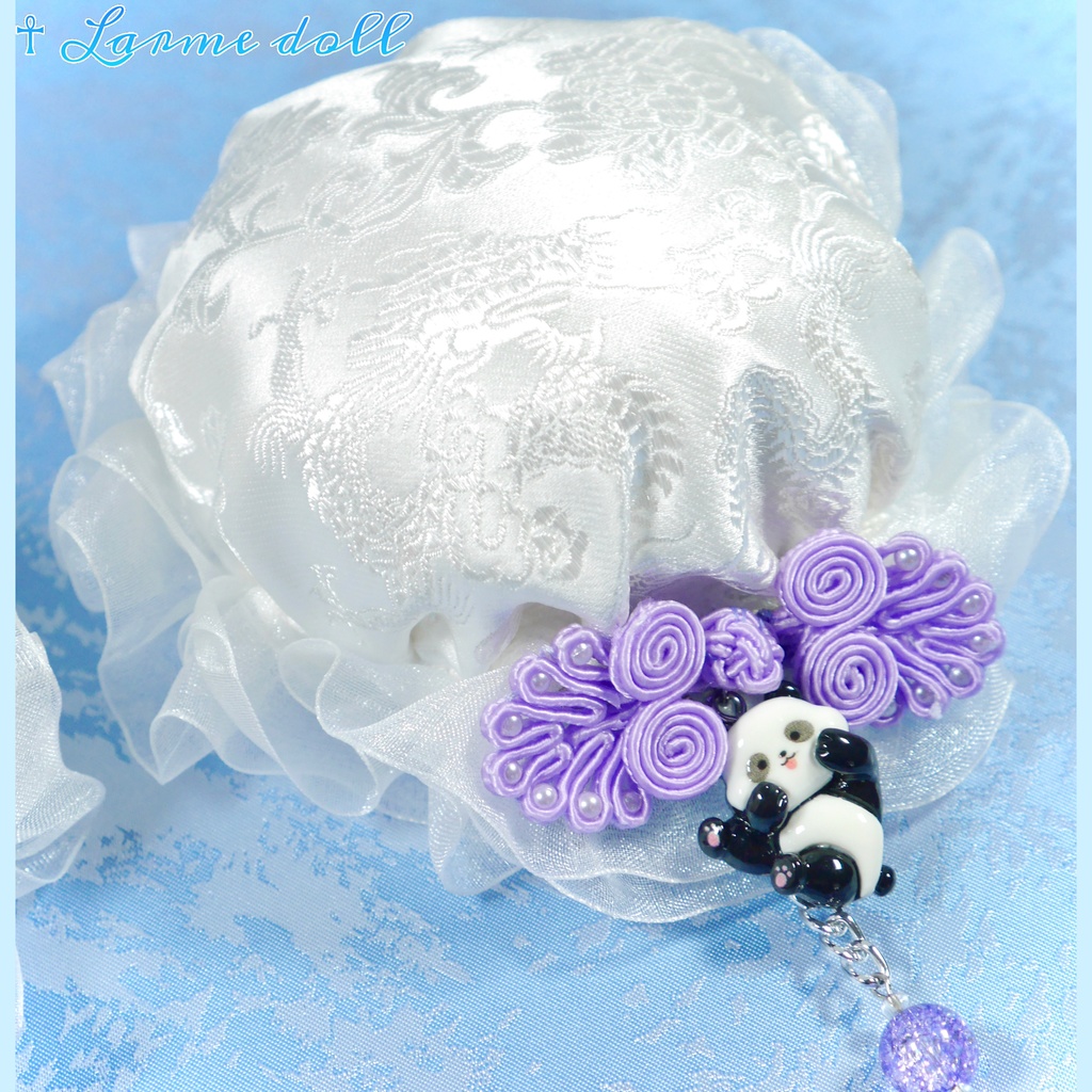 【受注生産】《☥》パンダチャイナお団子カバー(チャイナ生地タイプ)(レース白)本体カバーカラー▷白