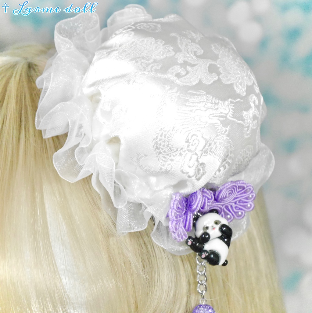 【受注生産】《☥》パンダチャイナお団子カバー(チャイナ生地タイプ)(レース白)本体カバーカラー▷白