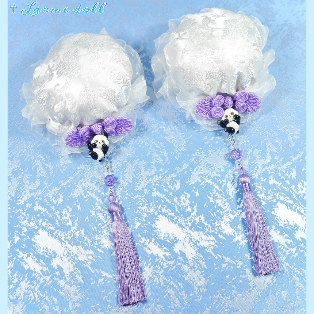 【受注生産】《☥》パンダチャイナお団子カバー(チャイナ生地タイプ)(レース白)本体カバーカラー▷白