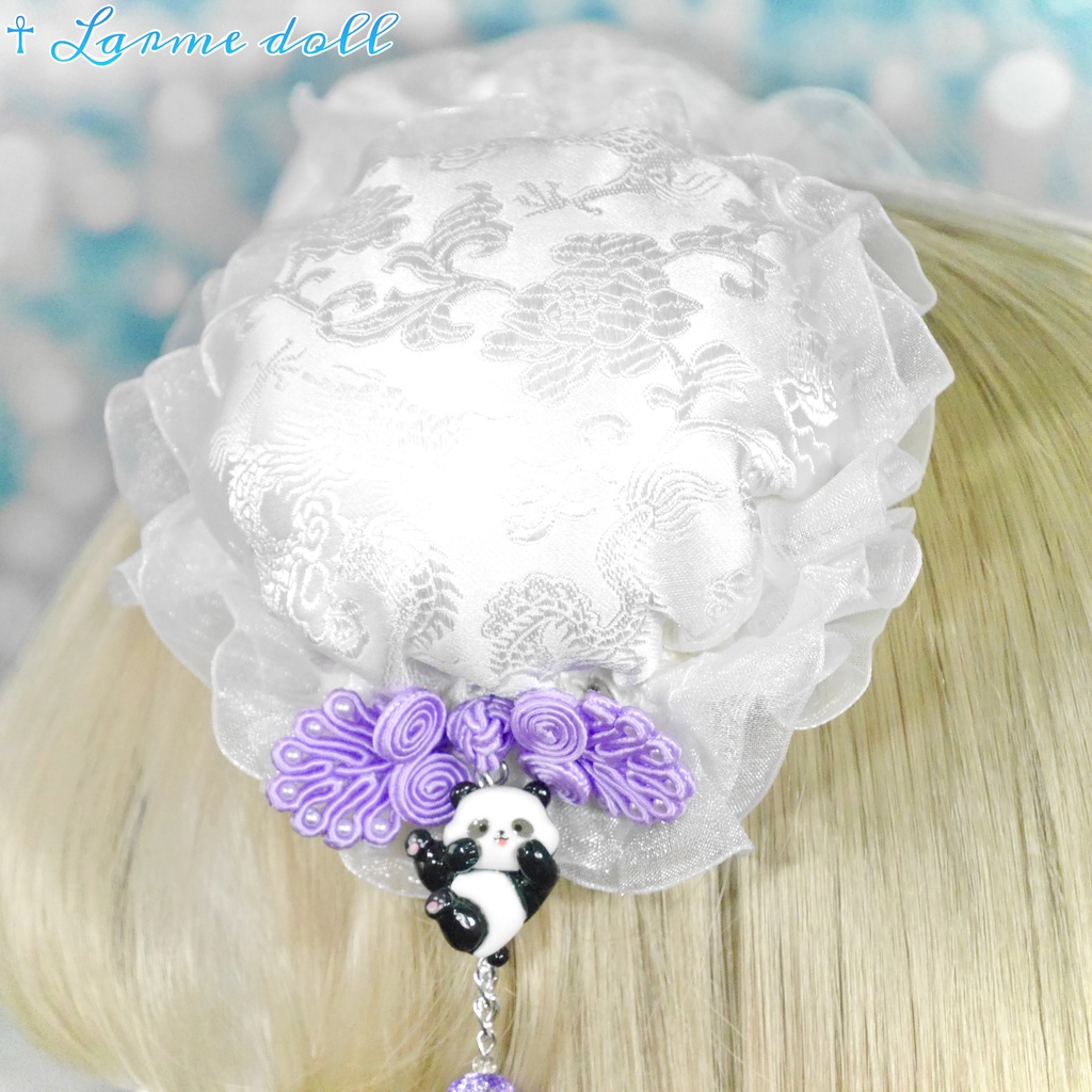 【受注生産】《☥》パンダチャイナお団子カバー(チャイナ生地タイプ)(レース白)本体カバーカラー▷白