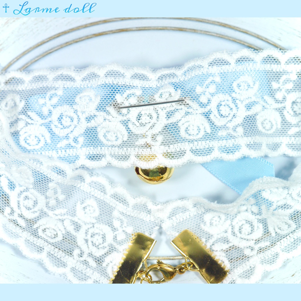 【受注生産】《☥》リボンチョーカー(レース白)(タイプA)(接合パーツ等ゴールド)