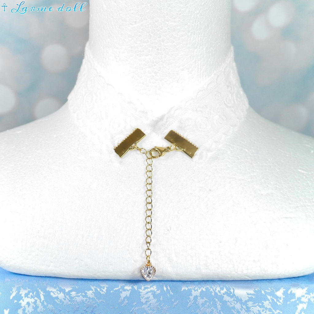 【受注生産】《☥》リボンチョーカー(レース白)(タイプA)(接合パーツ等ゴールド)